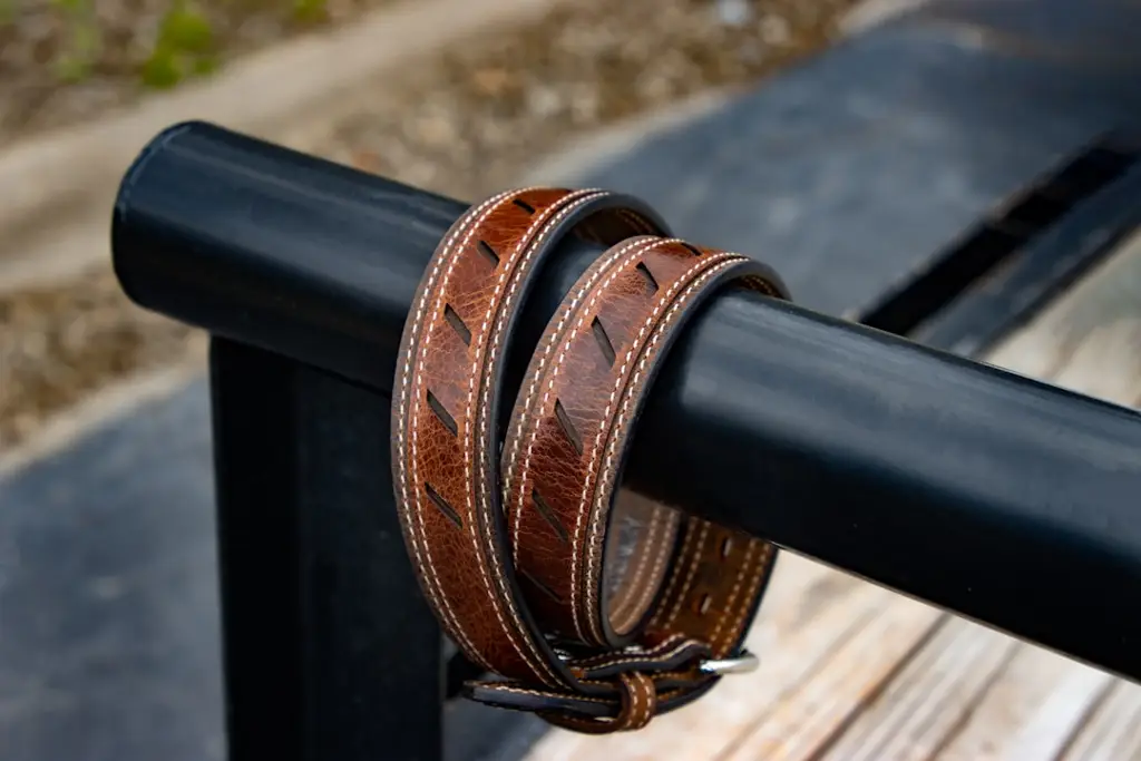 Brown leather belt close-up